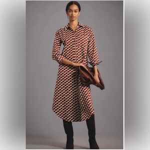 ANTHROPOLOGIE MAEVE 
L/S Shirt Dress
Women’s Medium 
Brown&Cream Geometric Midi
